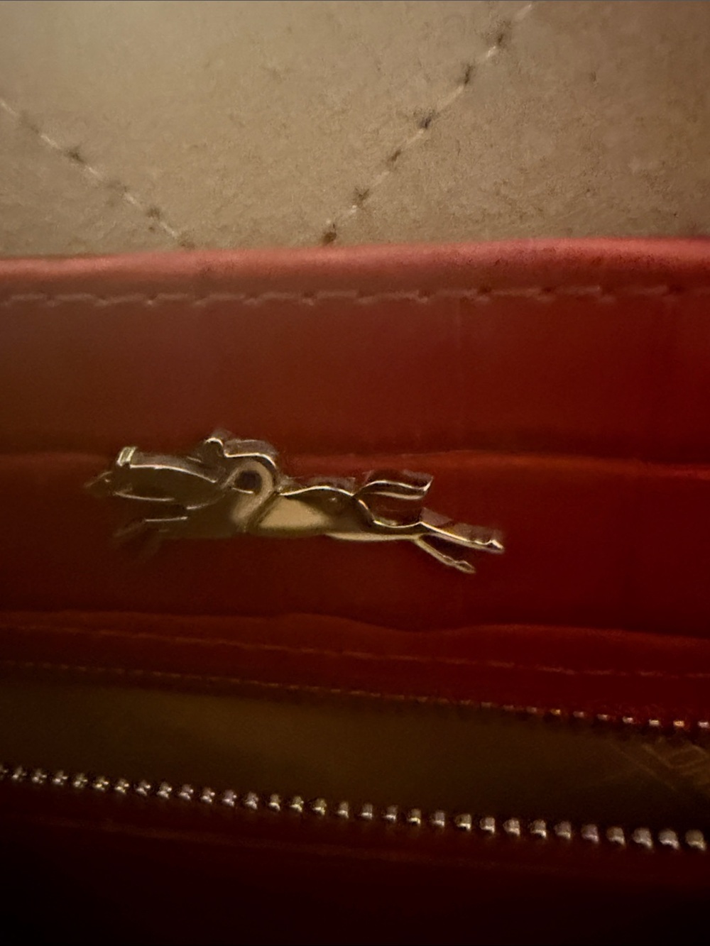 Longchamp Red Croc-Embossed Shoulder Tote - Picture 2 of 5